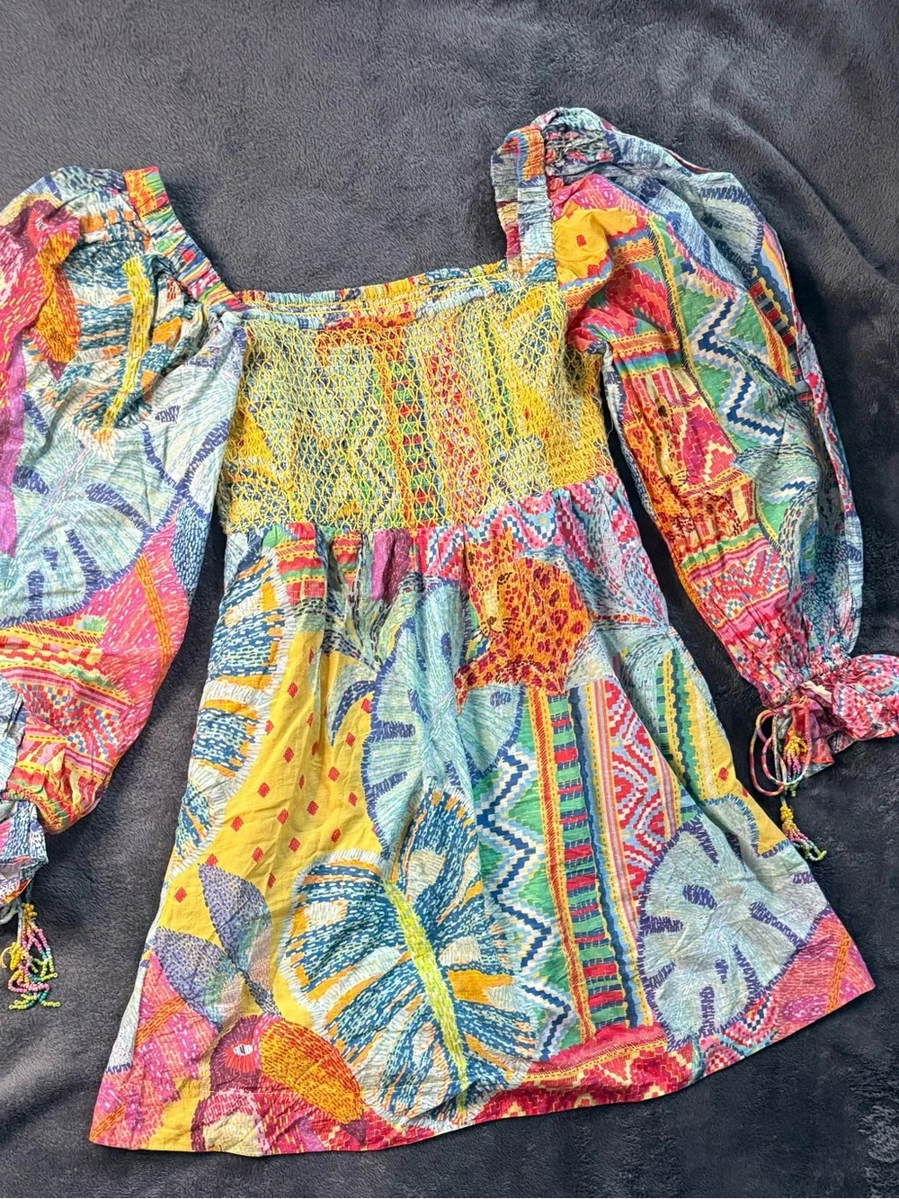 Farm Rio. Women’s Multicolor Boho Smocked Peasant dress - Picture 16 of 16